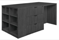 Legacy Stand Up 2 Lateral File/ 2 Desk Quad with Bookcase End - Ash Grey