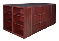 Legacy Stand Up Lateral File/ 3 Storage Cabinet Quad with Bookcase End - Mahogany