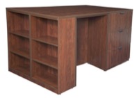 Legacy Stand Up Lateral File/ 3 Desk Quad with Bookcase End - Cherry