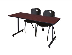 60" x 30" Kobe Training Table - Mahogany and 2 "M" Stack Chairs - Black