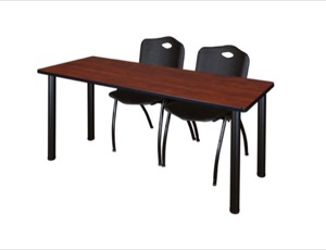 66" x 24" Kee Training Table - Cherry/ Black & 2 'M' Stack Chairs - Black