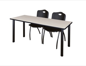 72" x 24" Kee Training Table - Maple/ Black & 2 'M' Stack Chairs - Black