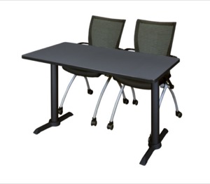 Cain 48" x 24" Training Table - Grey & 2 Apprentice Chairs - Black