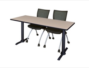 Cain 60" x 24" Training Table - Beige & 2 Apprentice Chairs - Black