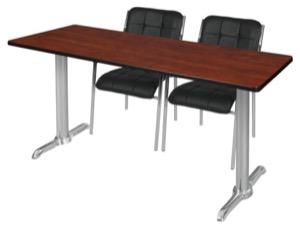 Via 66" x 24" Training Table - Cherry/Chrome & 2 Uptown Side Chairs - Black