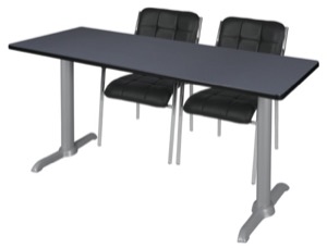 Via 66" x 24" Training Table - Grey/Grey & 2 Uptown Side Chairs - Black