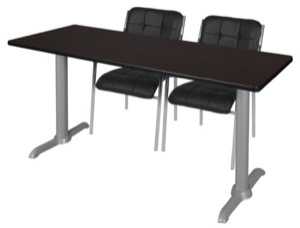 Via 66" x 24" Training Table - Mocha Walnut/Grey & 2 Uptown Side Chairs - Black