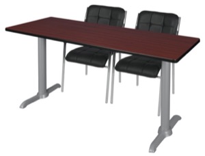 Via 72" x 24" Training Table - Mahogany/Grey & 2 Uptown Side Chairs - Black