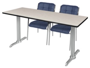 Via 72" x 24" Training Table - Maple/Chrome & 2 Uptown Side Chairs - Navy