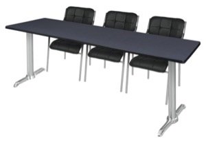 Via 84" x 24" Training Table - Grey/Chrome & 3 Uptown Side Chairs - Black