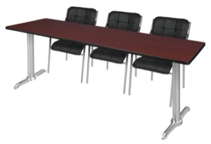 Via 84" x 24" Training Table - Mahogany/Chrome & 3 Uptown Side Chairs - Black
