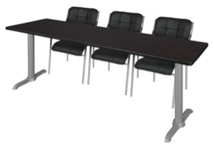 Via 84" x 24" Training Table - Mocha Walnut/Grey & 3 Uptown Side Chairs - Black