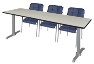 Via 84" x 24" Training Table - Maple/Grey & 3 Uptown Side Chairs - Navy