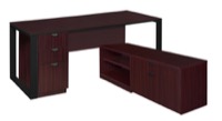 Structure 66" x 30" L-Desk with Laminate Low Credenza with Full Pedestal - Mahogany/Black