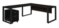 Structure 66" x 30" Single Mobile Pedestal L-Desk with 42" Return - Mocha Walnut/Black