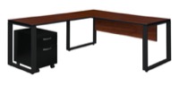 Structure 66" x 30" Single Mobile Pedestal L-Desk with 48" Return - Cherry/Black