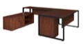 Structure 72" x 30" U-Desk with Laminate Low Credenza and Full Pedestal - Cherry/Black