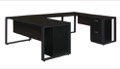 Structure 66" x 30" Double Metal Pedestal U-Desk with 42" Bridge - Mocha Walnut/Black