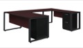 Structure 66" x 30" Double Metal Pedestal U-Desk with 48" Bridge - Mahogany/Black
