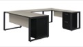 Structure 72" x 30" Double Metal Pedestal U-Desk with 48" Bridge - Maple/Black