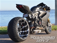 Ducati Panigale 1198 1298 Billet OSD Single Sided Swingarm Kit Black Chrome Suzuzki Fat wide tire extended arm 300 custom wheels 17x3.5 18x10.5 complete outside drive one chain performance H2R H2SX