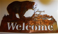 BEAR IN THE WOODS Welcome Sign Metal Wall Art Decor