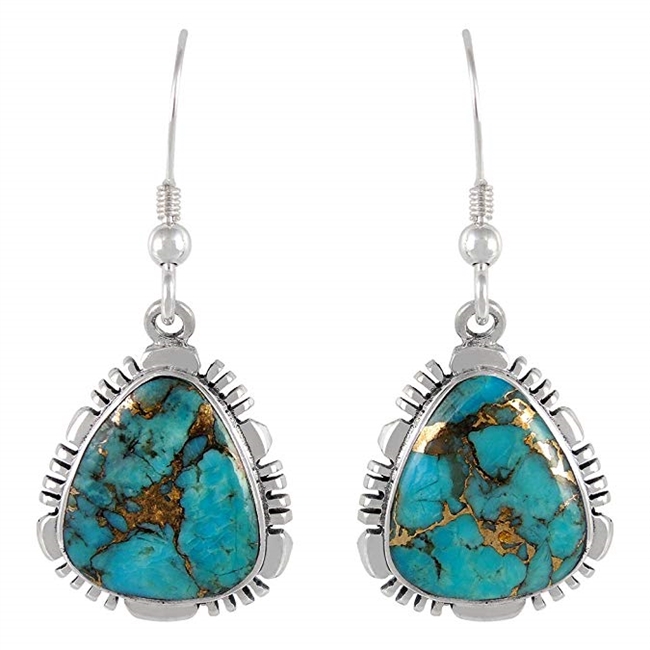 Turquoise Earrings 925 Sterling Silver & Genuine Copper-Infused Matrix Turquoise