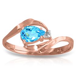 ALARRI 14K Solid Rose Gold Ring w/ Natural Diamond & Blue Topaz