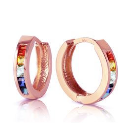 ALARRI 1.3 Carat 14K Solid Rose Gold Hoop Earrings Multicolor Sapphire