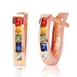 ALARRI 1.3 Carat 14K Solid Rose Gold Huggie Earrings Multicolor Sapphire