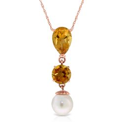 ALARRI 5.25 Carat 14K Solid Rose Gold Necklace Citrine Pearl