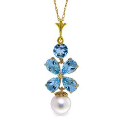 ALARRI 3.65 Carat 14K Soild Gold Seafoam Blue Topaz Pearl Necklace