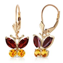 ALARRI 1.24 CTW 14K Solid Gold Butterfly Earrings Garnet Citrine