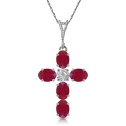 ALARRI 1.75 CTW 14K Solid White Gold Cross Necklace Natural Diamond Ruby