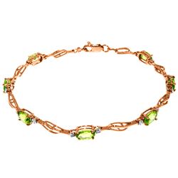 ALARRI 14K Solid Rose Gold Tennis Bracelet w/ Peridot & Diamond