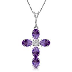 ALARRI 1.75 CTW 14K Solid White Gold Cross Necklace Natural Diamond Purple Amethyst