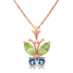 ALARRI 0.6 Carat 14K Solid Rose Gold Butterfly Necklace Blue Topaz Peridot