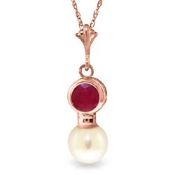 ALARRI 14K Solid Rose Gold Necklace w/ Ruby & Pearl