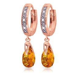 ALARRI 2.53 Carat 14K Solid Rose Gold Hoop Earrings Diamond Citrine