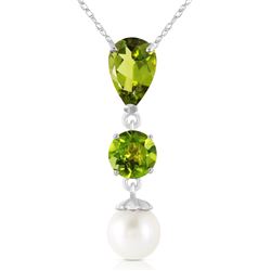 ALARRI 5.25 Carat 14K Solid White Gold Chat Blanc Peridot Pearl Necklace