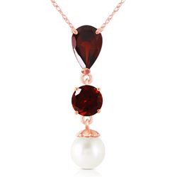 ALARRI 5.25 Carat 14K Solid Rose Gold Necklace Garnet Pearl