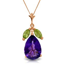 ALARRI 14K Solid Rose Gold Necklace w/ Purple Amethyst & Peridots