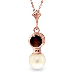 ALARRI 14K Solid Rose Gold Necklace w/ Garnet & Pearl
