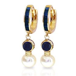 ALARRI 6.65 Carat 14K Solid Gold Huggie Earrings Pearl Sapphire