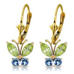 ALARRI 1.24 Carat 14K Solid Gold Butterfly Earrings Peridot Blue Topaz