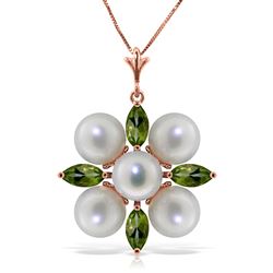 ALARRI 6.3 Carat 14K Solid Rose Gold Snowflake Pearl Peridot Necklace