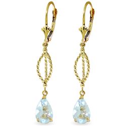 ALARRI 3 CTW 14K Solid Gold Fleur De Lis Aquamarine Earrings
