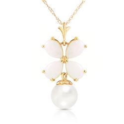 ALARRI 3 Carat 14K Solid Gold Deco Blanc Opal Pearl Necklace