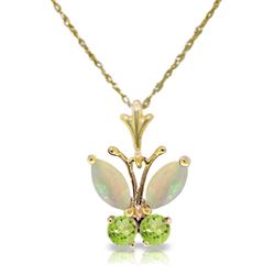 ALARRI 0.7 CTW 14K Solid Gold Butterfly Necklace Opal Peridot