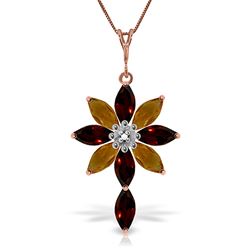 ALARRI 14K Solid Rose Gold Necklace w/ Diamond, Garnets & Citrines